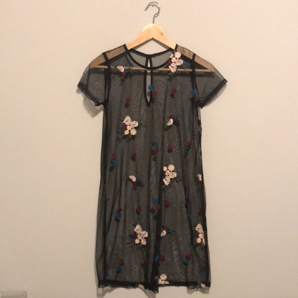 Embroidered Mesh T-shirt Dress